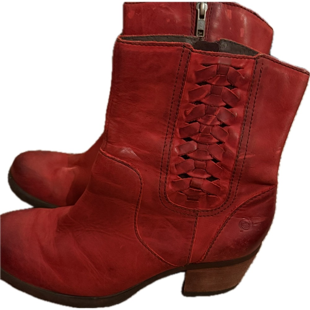 Born Red Size 8 Leather Western Ankle Boot Zip Round Toe Women Festival Cowgirl - Picture 4 of 9